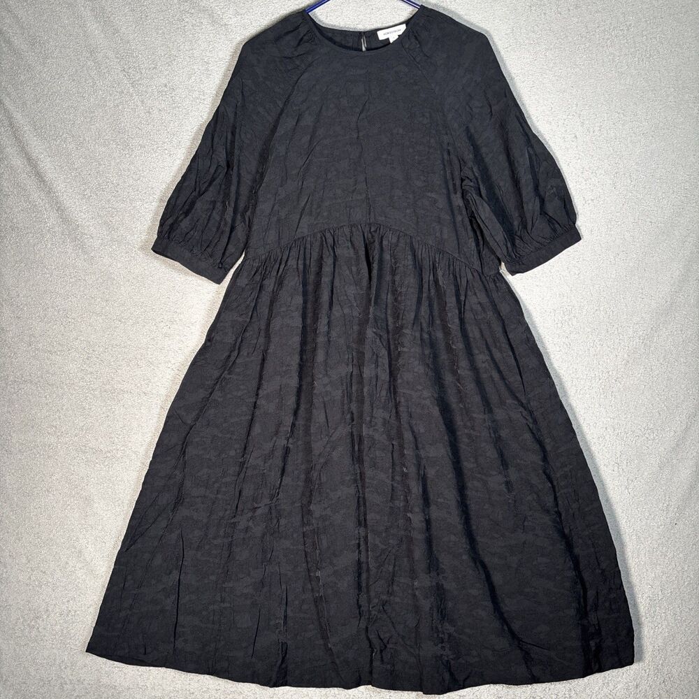 Nordstrom Loose‎ Billowing Midi Dress Women’s S Black Textured Fabric Lagenlook